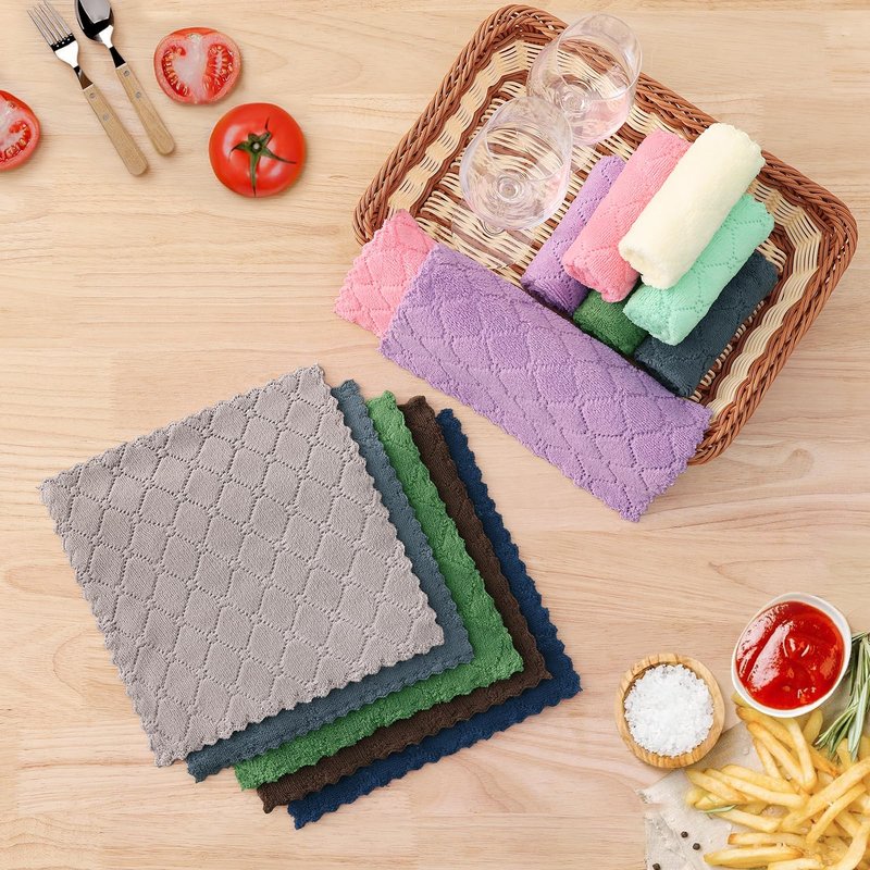 Homaxy 12 Pack Kitchen Dish Cloths (10 x 10 Inches, Grey), Super Soft and Absorbent Coral Velvet Dish Towels, Nonstick Oil Fast Drying Microfiber Cleaning Cloth, No Lint Household Dishcloths