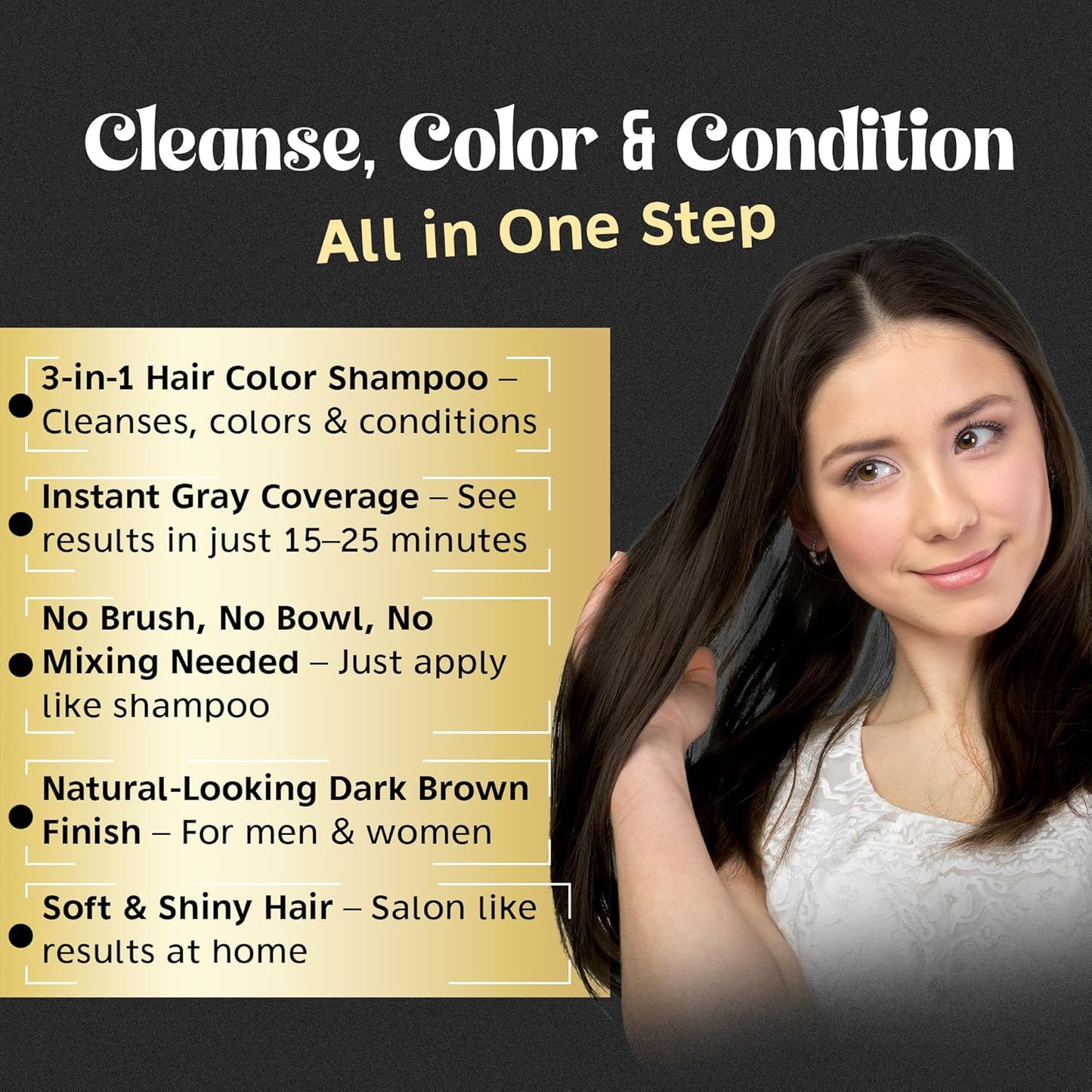 Herbishh Hair Color Shampoo for Gray Hair - Ammonia-Free Magic Dye | Long-Lasting Dark Brown - 500ml