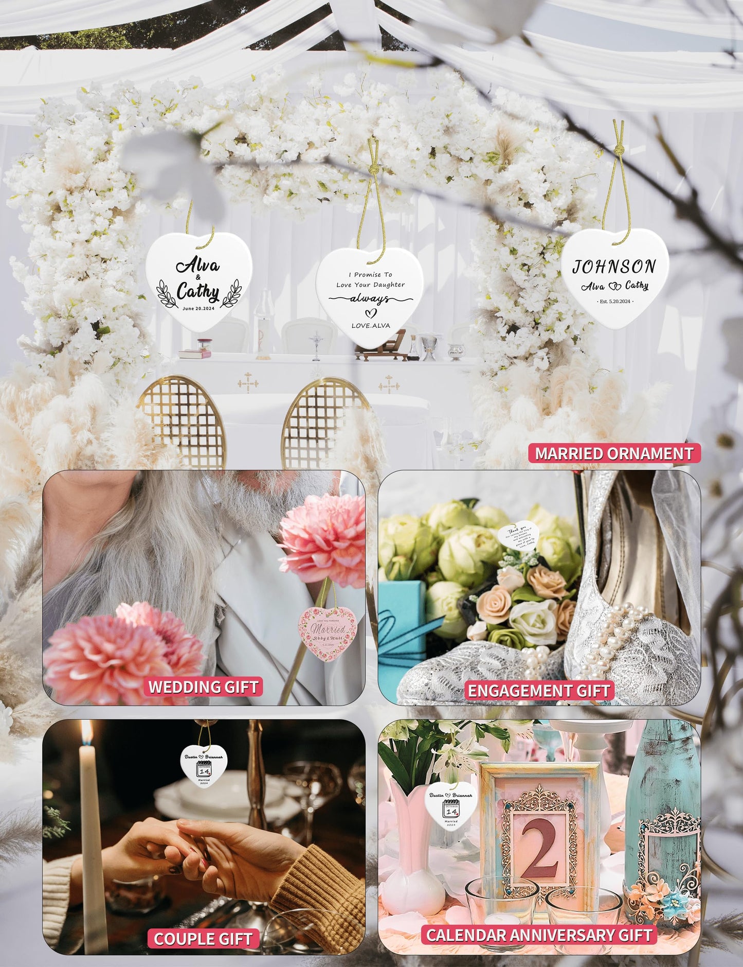 Byxhuc Personalized Wedding Gifts, Engagement Gifts for Couples, Heart Ceramic Ornament with Date, Gifts for Friend Guests