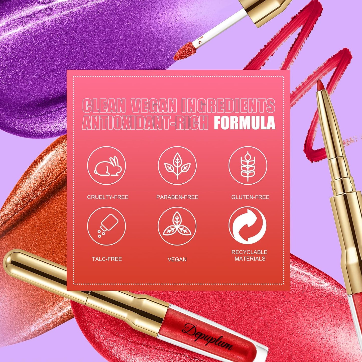 Pink Metallic Lipstick & Lip Liner Combo - Waterproof, Smudgeproof Shimmer Finish | Long Lasting Nude (GB24 Mauve Babe)