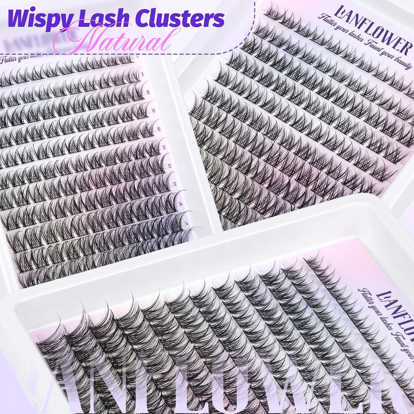 Natural Lash Clusters Kit - Wispy C Curved Eyelash Extensions | 8-16mm Individual Lashes with Bond & Tweezers