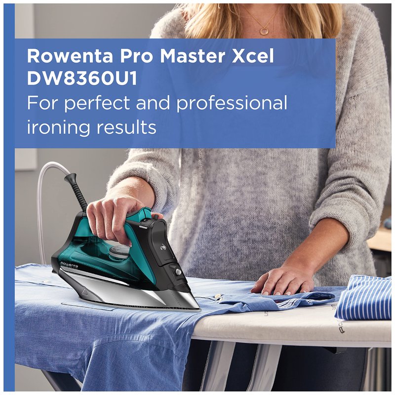 Rowenta Pro Master Stainless Steel Soleplate Steam Iron for Clothes, Anti-Drip Protection, 210 g/min, 400 Microsteam Holes, 1775 Watts Iron Steamer for Clothes, Powerful Steam DW8360