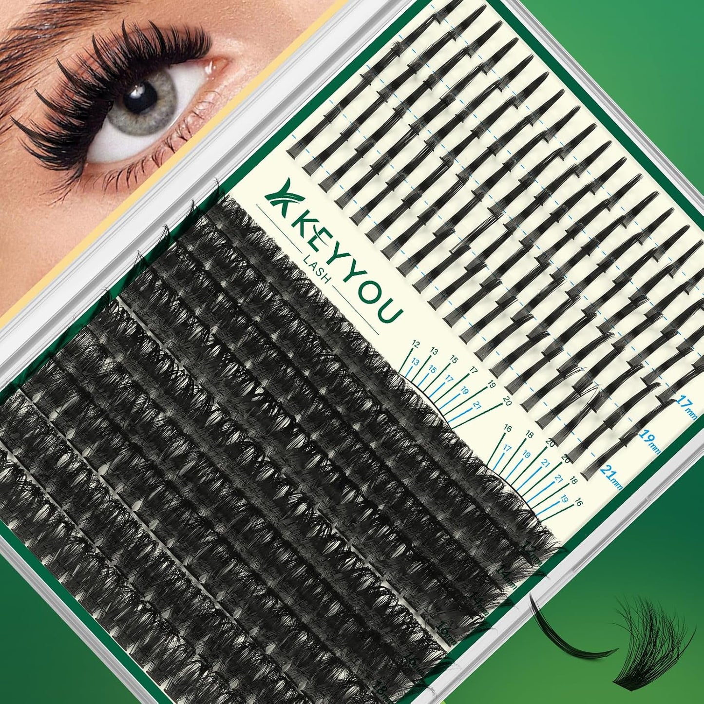 KEYYOU 3D Eyelash Clusters - 280pcs Wispy Volume Lashes | 80D D Curl, 9-18mm Mix