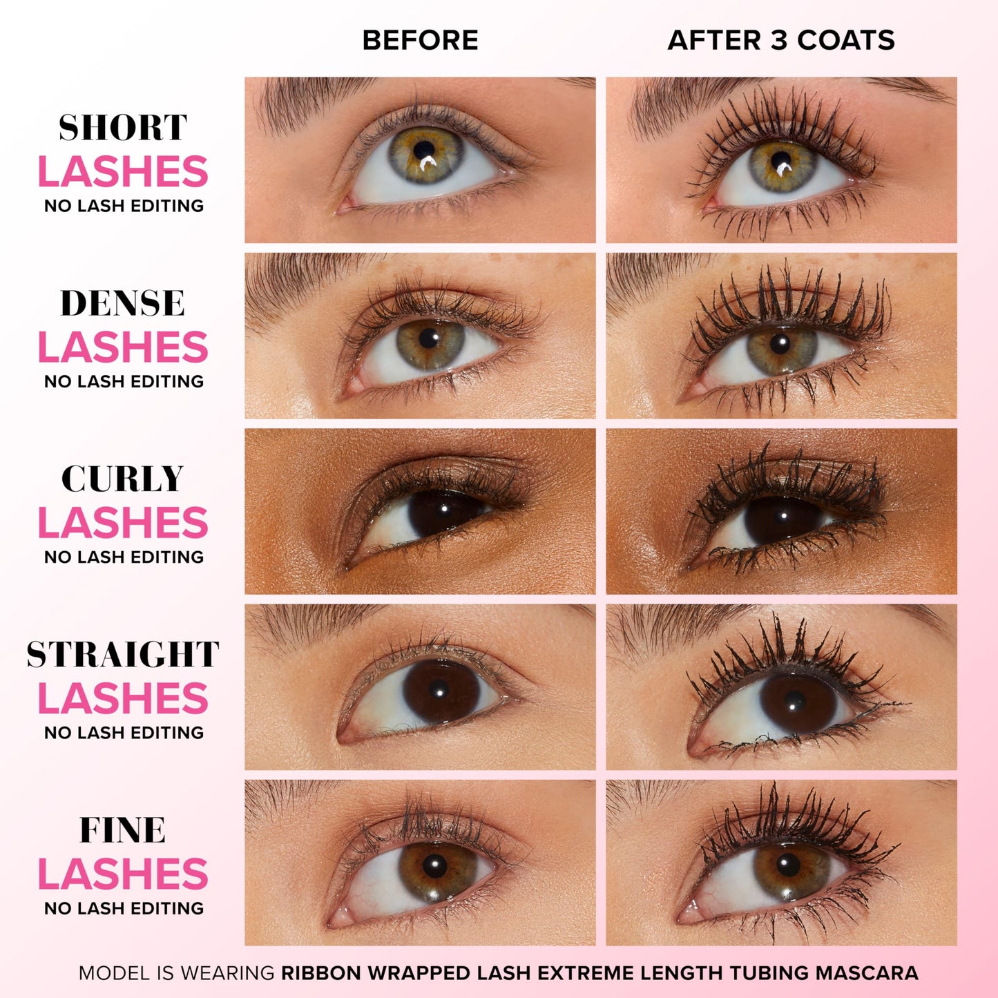 Too Faced Ribbon Wrapped Lash Mascara | Extreme-Length Tubing Mascara + 24-Hour Volume & Curl | Flake-Resistant, Smudge-Proof, Clump-Free Formula, Lash Extension Effect, Black, Travel Size, 0.16 Fl Oz