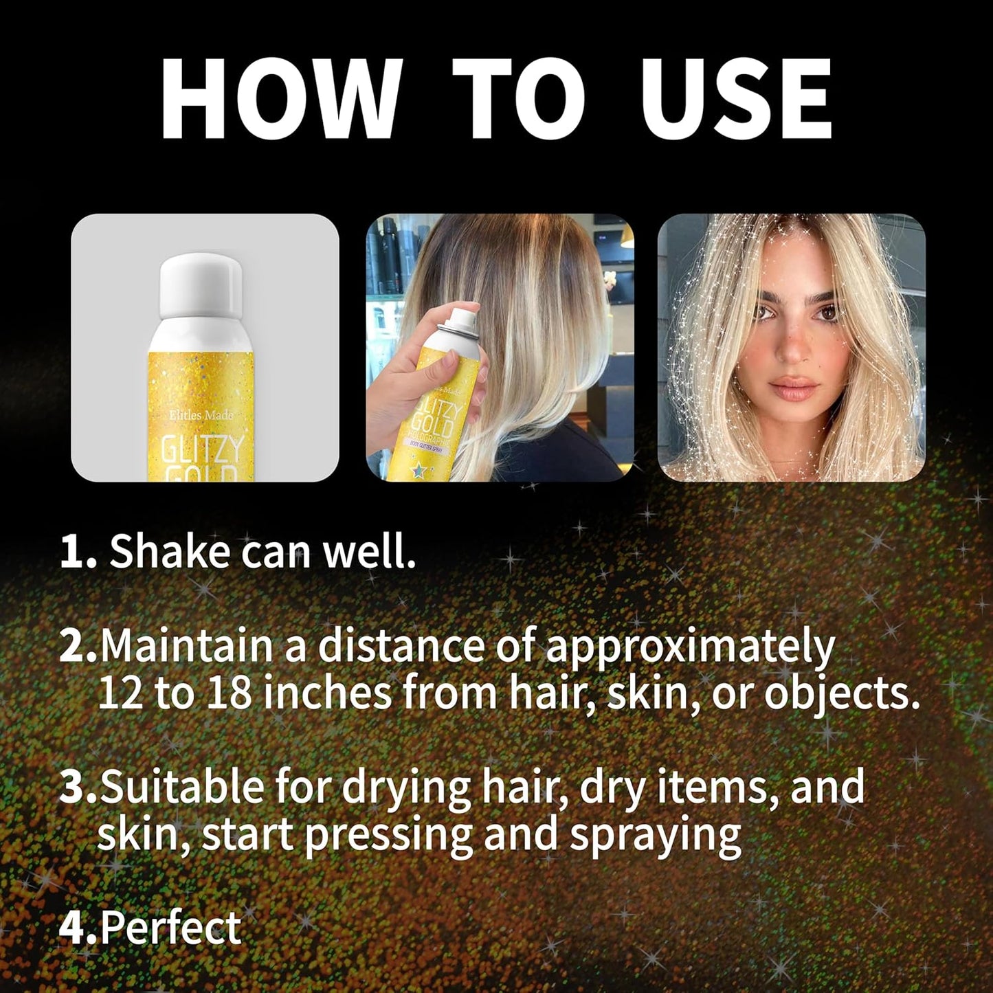 Hair Glitter Spray - 150ML Gold Body Glitter Hairspray for Kids & Women | Perfect for Festivals & Raves