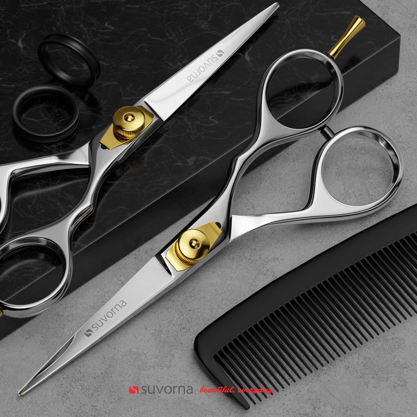 Suvorna Beard Scissors & Mustache Scissors for Men | 5" Small Scissors for Grooming, Trimming, Cutting & Shaping Facial Hair | Japanese Steel Precision Grooming Scissors for Barbers, Home & Salon Use.