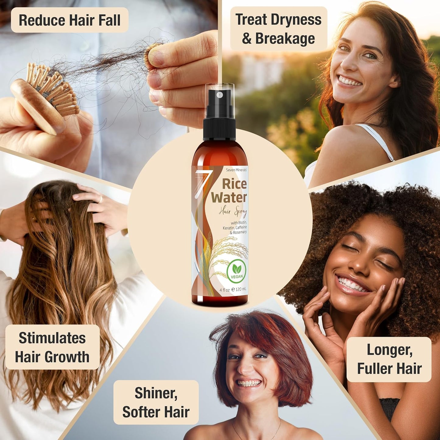 Fermented Rice Water Spray for Hair Growth - Rosemary, Biotin & Caffeine Infused | Vegan, Non-Greasy, 4 fl oz
