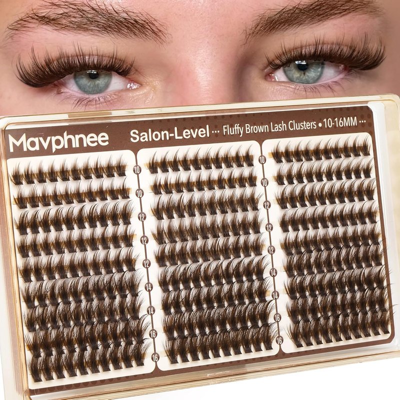 Brown Lash Clusters - Wispy Fluffy Individual Eyelash Extensions | Dark Brown Featherlight Lashes, CC Curl, 270PCS (10-12-14-16MM)