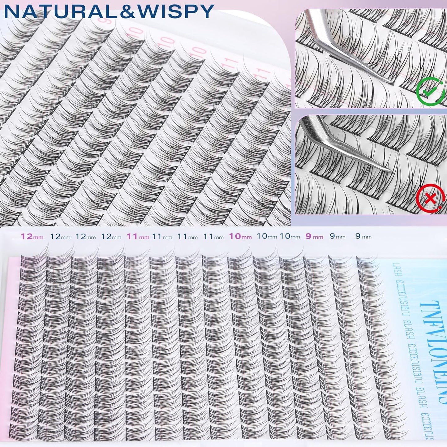 Natural Lash Extension Kit - 168Pcs Wispy Individual Lashes 9-12MM | Bond, Seal Glue & Tweezers for DIY Home Use