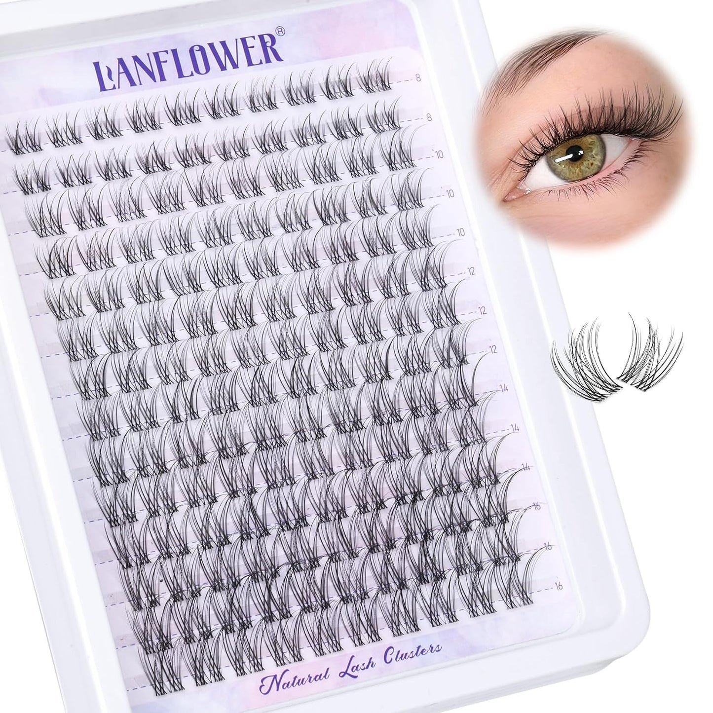 Natural Lash Clusters Kit - Wispy C Curved Eyelash Extensions | 8-16mm Individual Lashes with Bond & Tweezers