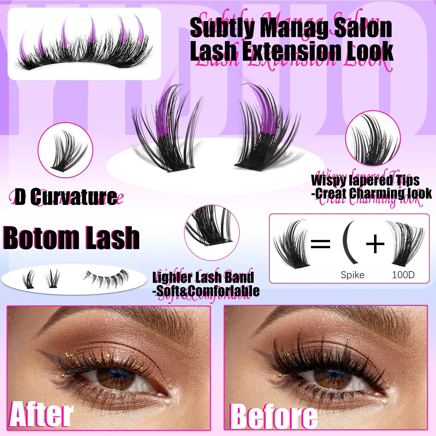 YIDUO Manga Lash Clusters Kit 534Pcs Wispy Fairy Volume Cluster Eyelash Extensions Kit Manga+100D+150D Spikes+Bottom D-curly Lashes Clusters Anime Cosplay Individual Lash Clusters Kit with Lash Glue