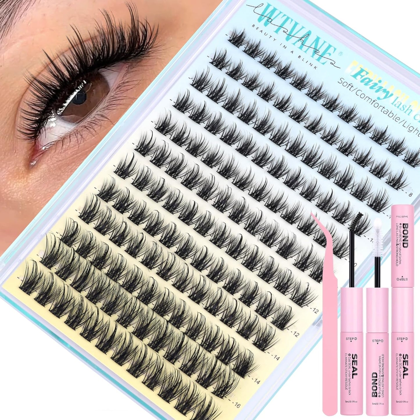 Short Cluster Eyelash Extensions - Wispy C-Curl Lashes with Soft Clear Band | 8-10mm Natural Look