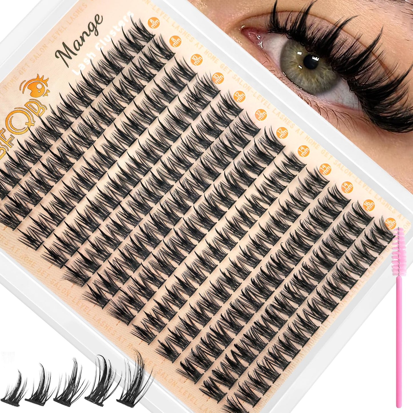 192Pcs Manga Lash Clusters with Spikes, 10mm C Curl Natural Wispy Eyelash Clusters with 0.07mm Thin Band & Waterproof, DIY Individual Lashes Extensions Salon Look for Daily Work and Party