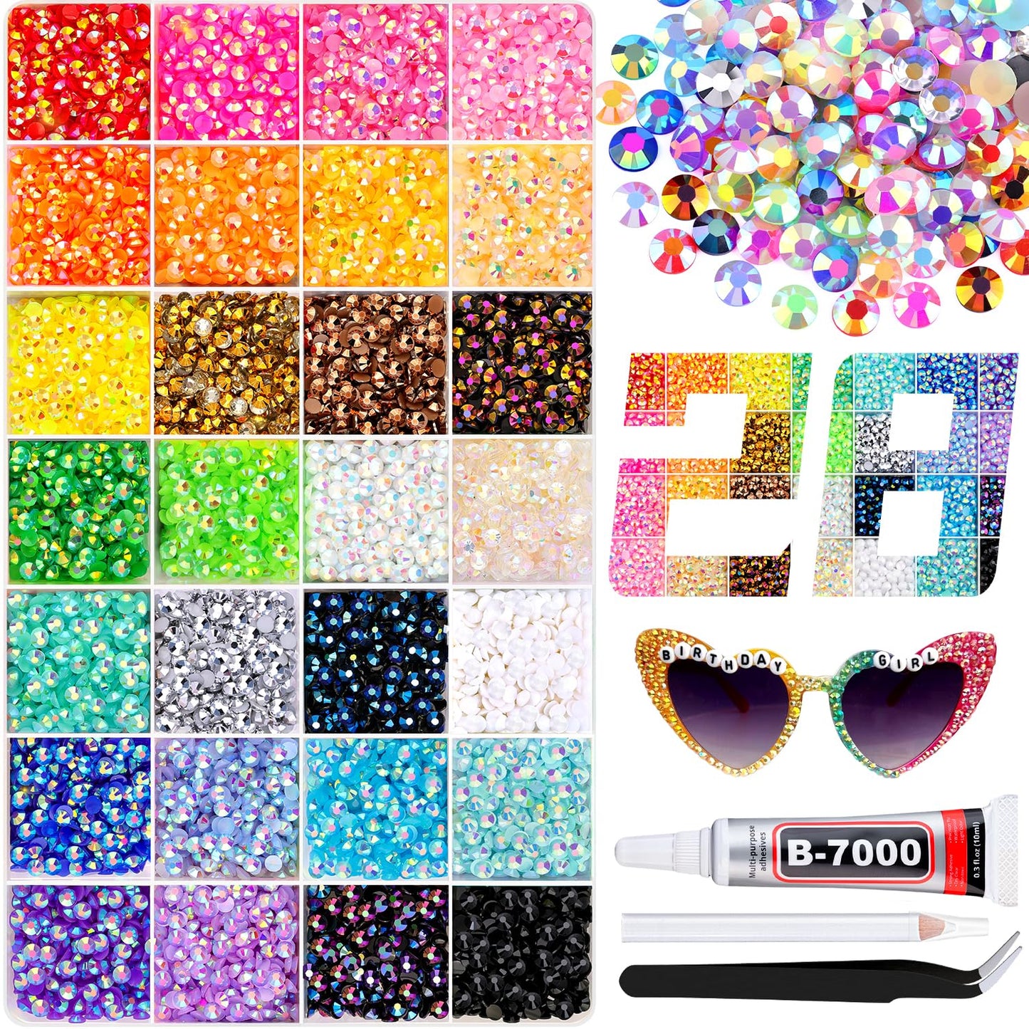 BELLEBOOST Jelly Rhinestones Bedazzling Kit - 45000 Pcs, 40 Colors, 3mm Flatback Gems for Crafting | Includes 3 Pcs B7000 Glue
