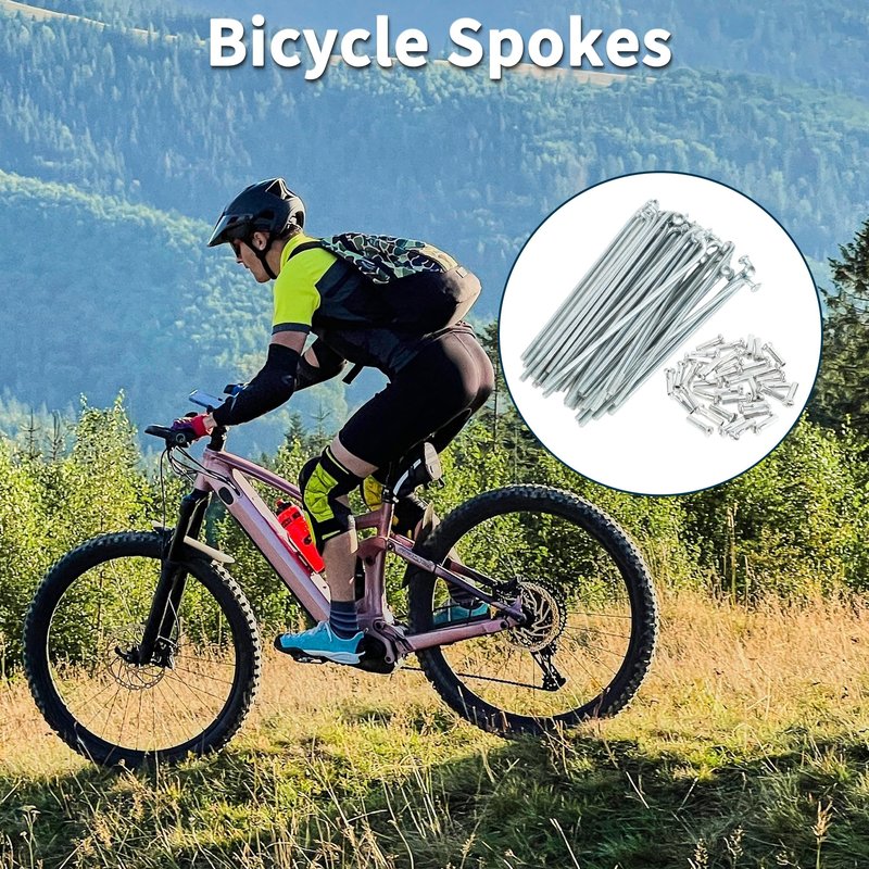 TUCKBOLD Bicycle Spokes Bike Wheel Spokes Silver Tone Nipple 1 Set 14G Carbon Steel Galvanized