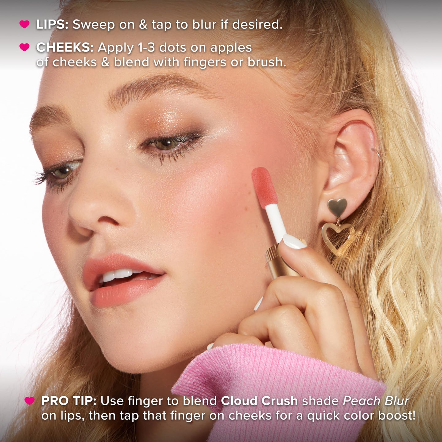 Too Faced Cloud Crush Whipped Lip & Cheek | Creamy Multi-Use Formula with Hyaluronic Oil for a Soft-Focus Longwear Flush, 0.15 Fl Oz, Peach Blur