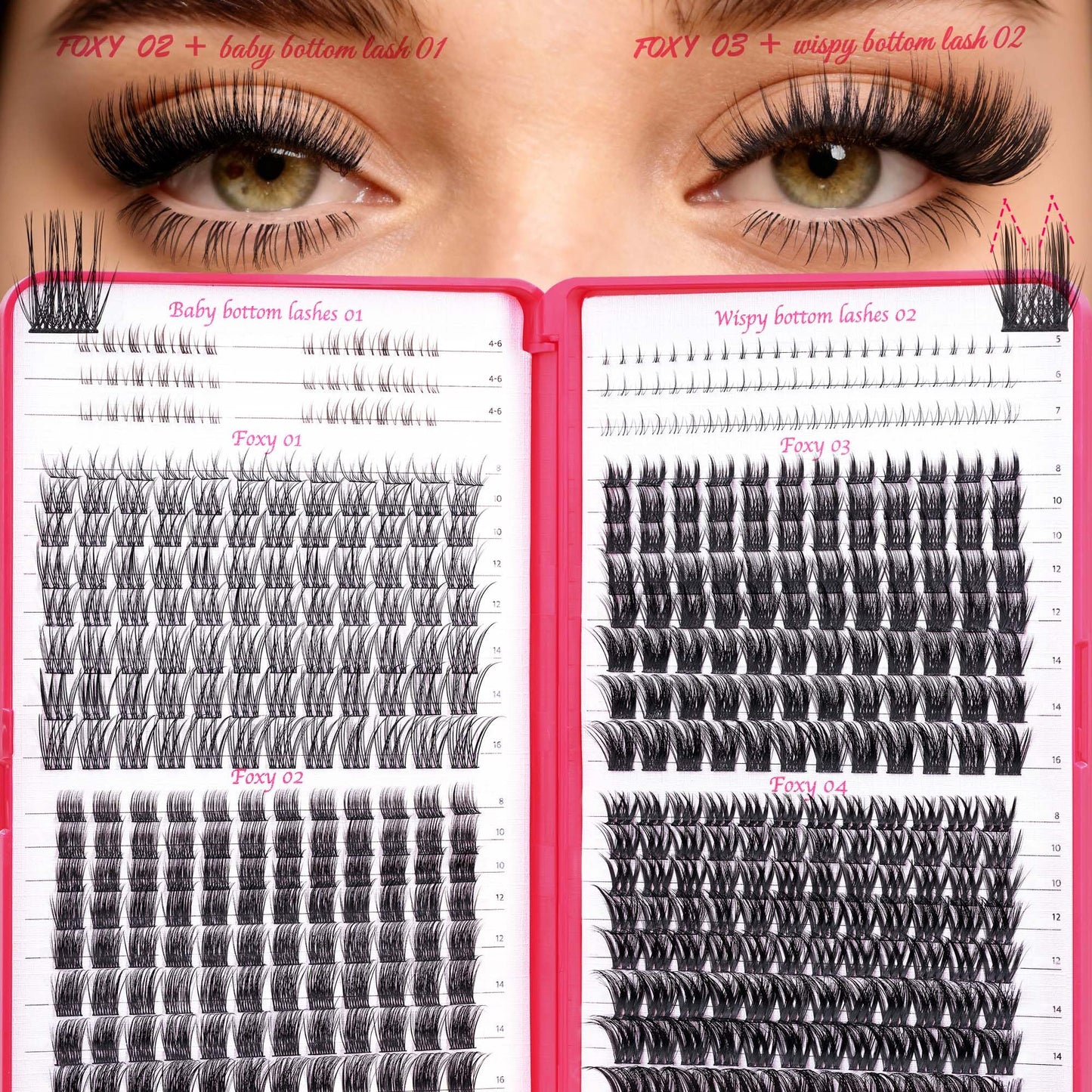 Foxy Beauty Natural Lash Clusters - Wispy & Fluffy Lash Clusters WideSpan Eyelash Clusters Lash Extension with FREE Bonus Lower Lashes
