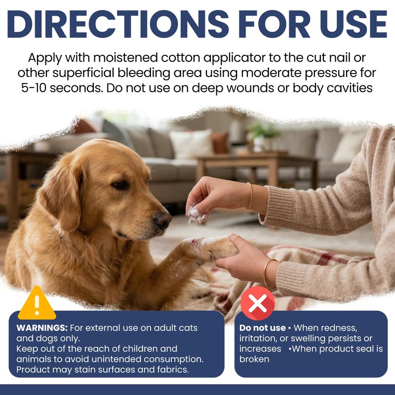 Chew + Heal Labs Styptic Powder for Dogs - .5 oz Quick Stop Bleeding for Dogs Nails & Animal Cuts - Blood Stop Clotting Powder & Wound Care