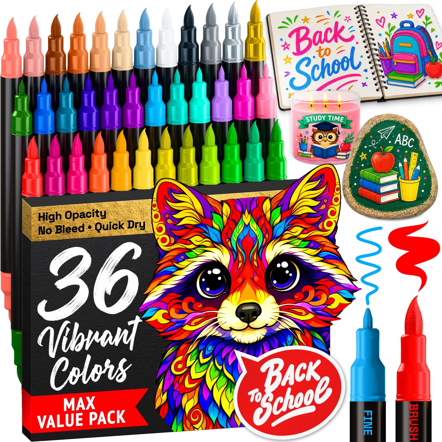 ARTISTRO 36 Acrylic Paint Markers - Paint Pens for Drawing - For Fabric, Rock, Glass, Wood, Molds - Arts & Crafts Gift for Adults, Teens, Kids, Classroom Must Haves & School Supplies