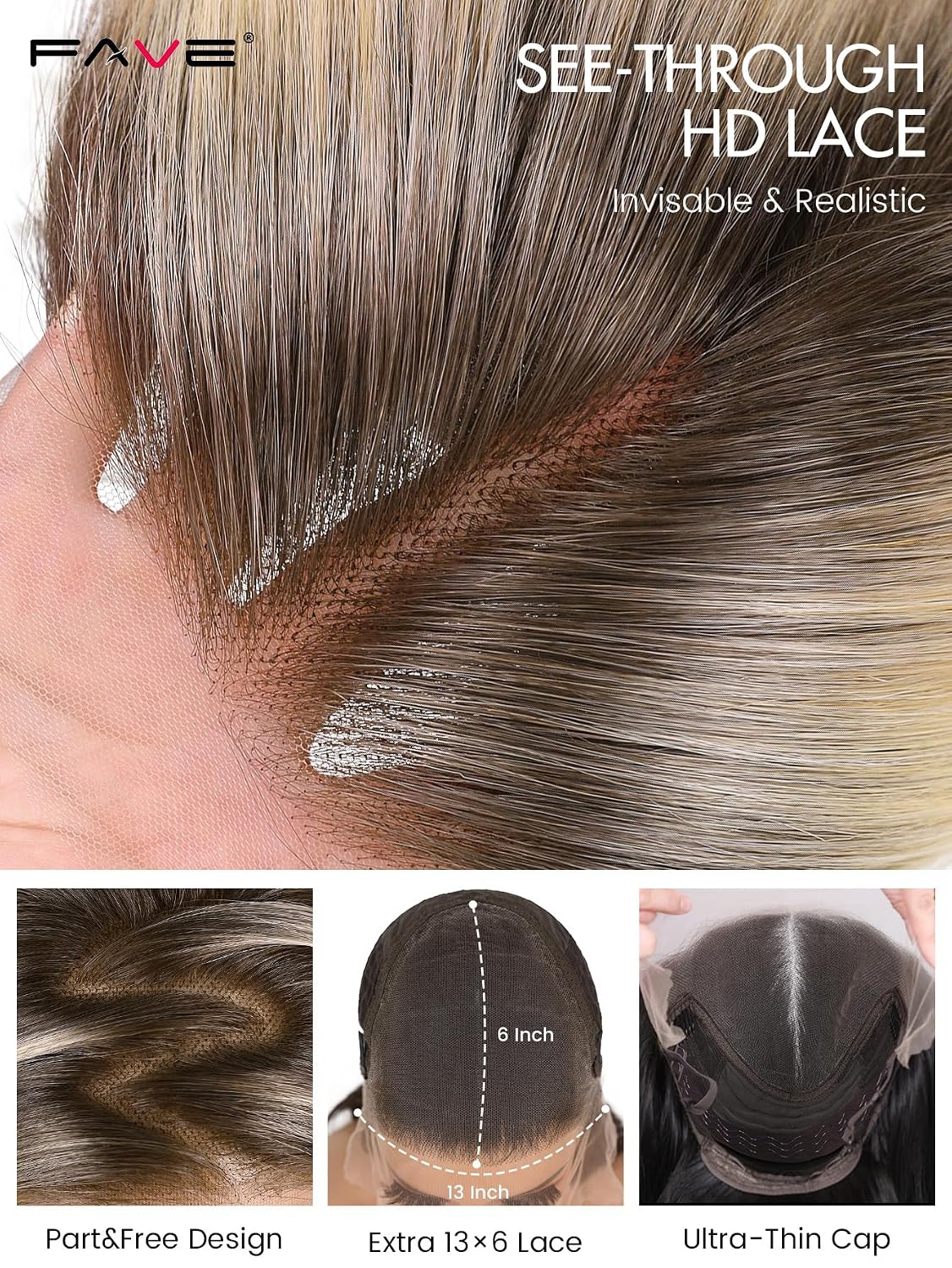 13x6 Synthetic Lace Front Wig - 18 Inch Blonde Layered Glueless Design | Pre-Plucked Hairline, Natural Density, Ombre Ash Blonde