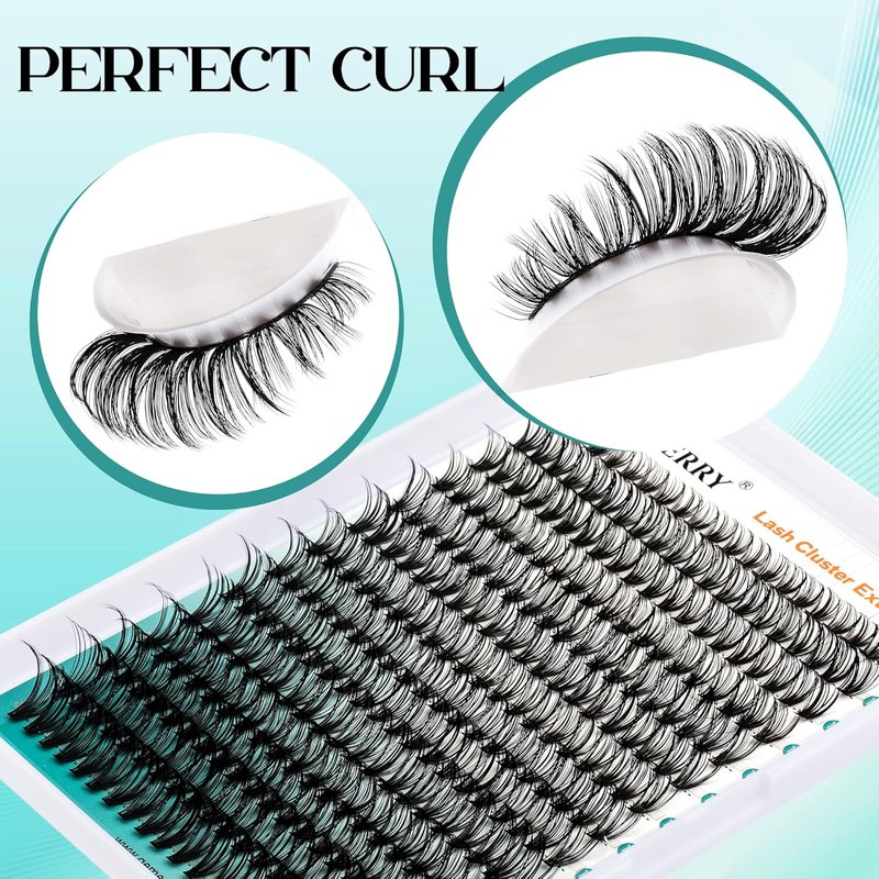 Eyelash Extension Kit - Thick Curl Fluffy Clusters with Bond, Seal & Tweezers | 80 Pieces, 10-18mm