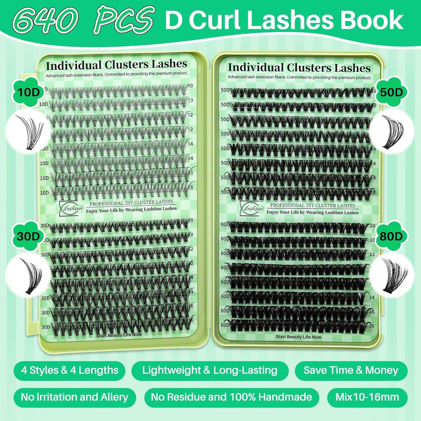 Lash Clusters Kit - Wispy DIY Eyelash Extensions with Bond & Seal | 10-16mm Sizes for Travel or Home Use