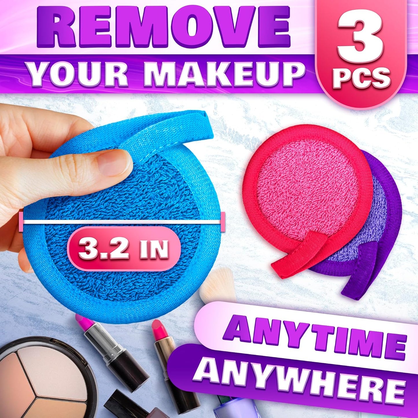 2 in 1 Face Scrub Pads - Reusable Microfiber Makeup Remover & Exfoliating Washcloth | 3 Pcs Set for Eyes, Lips & Neck