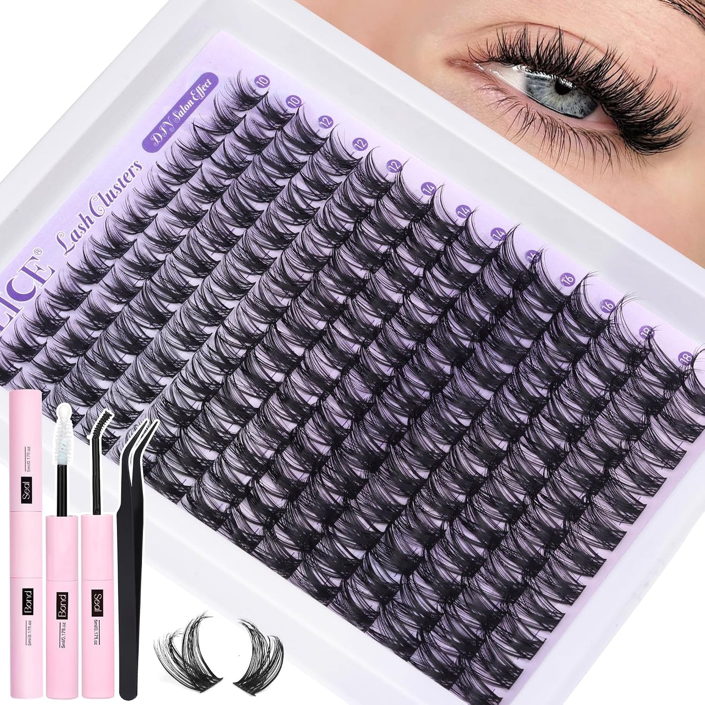 Natural Lash Clusters - Wispy Eyelash Extensions 168pcs | 8-16mm C-Curl, Soft Thin Band for a Natural Look