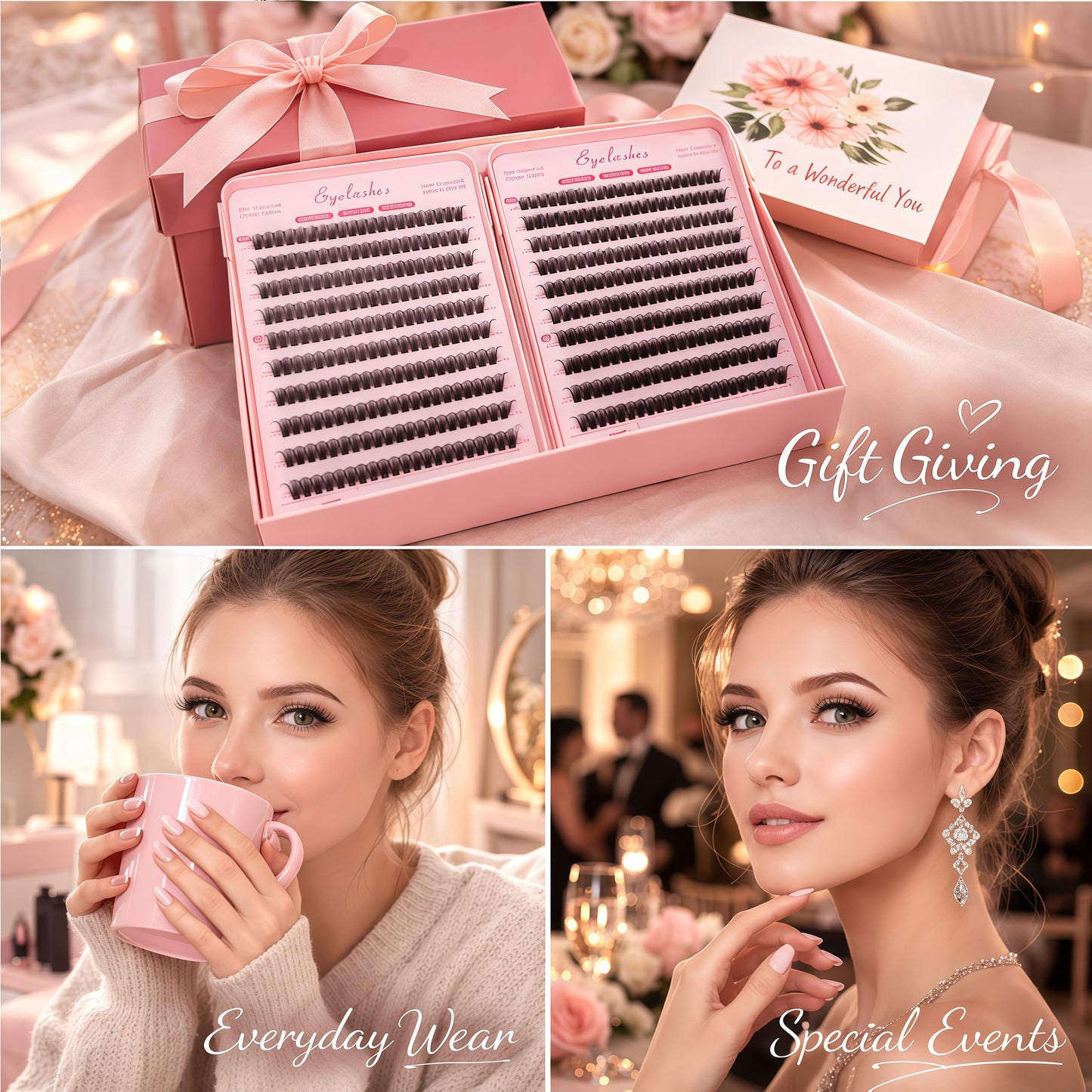 Manga Lash Clusters, 640 Pcs Eyelash Clusters Individual Lash Extension Kit D Curl Fluffy Wispy False Eyelashes Extensions Thin Band (50D+60D)
