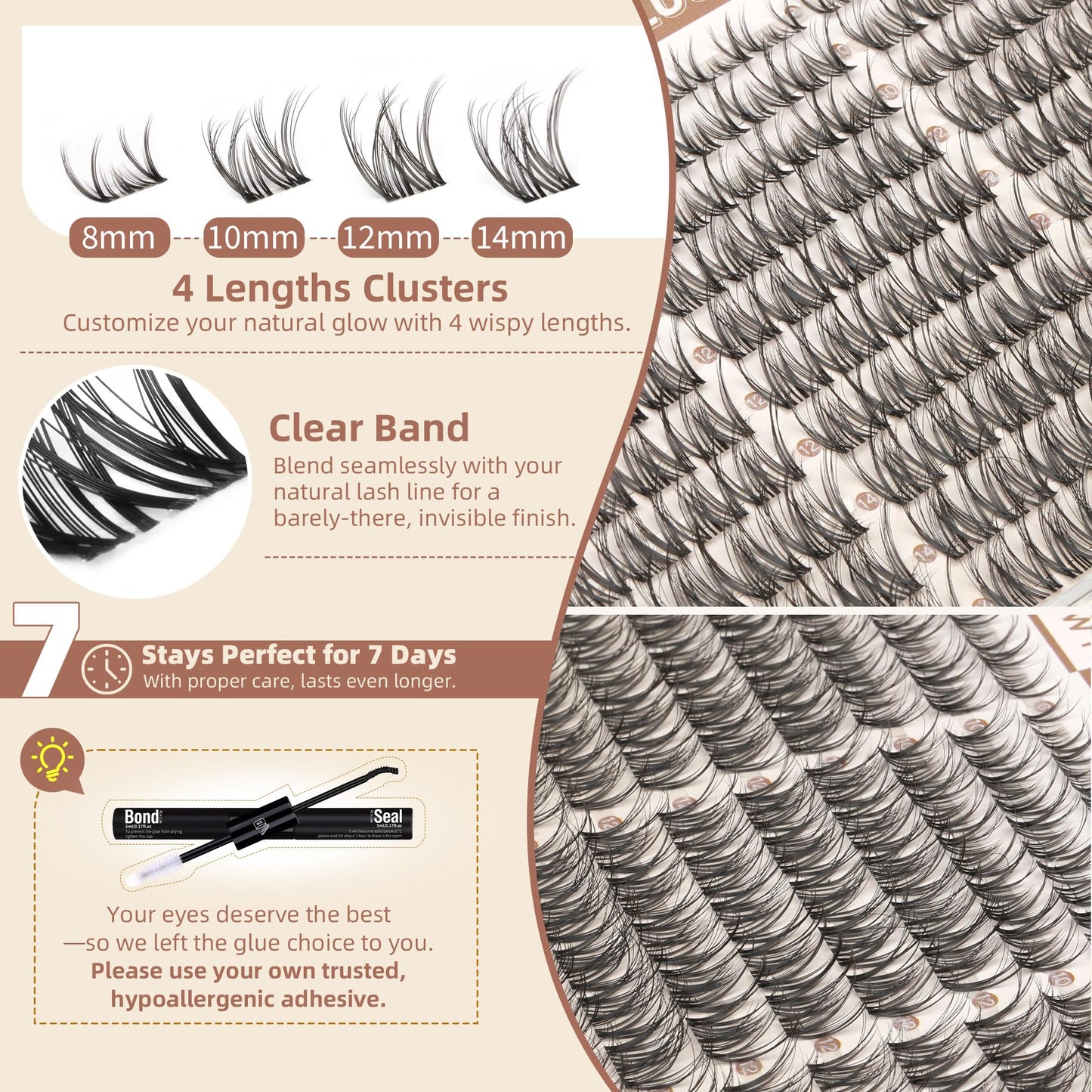 Spider Lash Clusters Breeze Wispy Eyelash Clusters D Curly Clusters Eyelash Extensions Natural 8-14MM Kim K Style Lash Extensions with Invisible Band for DIY at Home ALICROWN