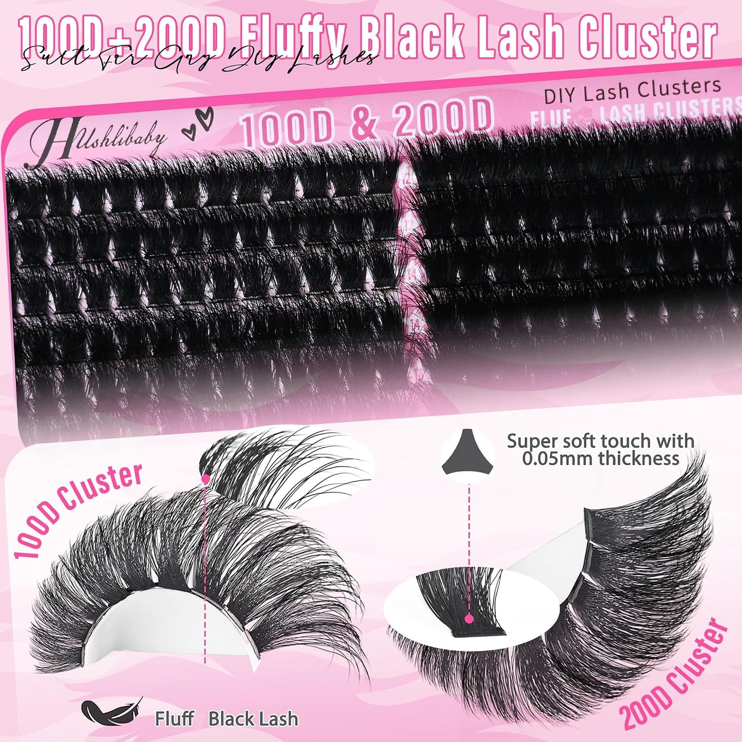 Lash Clusters - 100D & 200D Mega Thick Wispy Volume Lashes | 12-22mm, 280 Pcs Plant Fiber DIY Eyelash Extensions