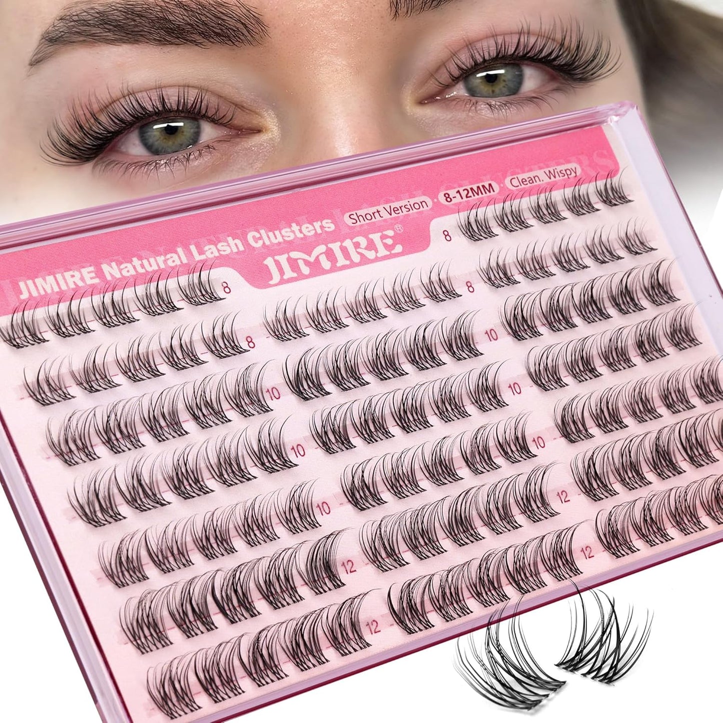 JIMIRE 8-12MM Wispy Cluster Eyelash Extensions - Soft DIY Individual Lashes | Natural C Curl, 120 Pcs