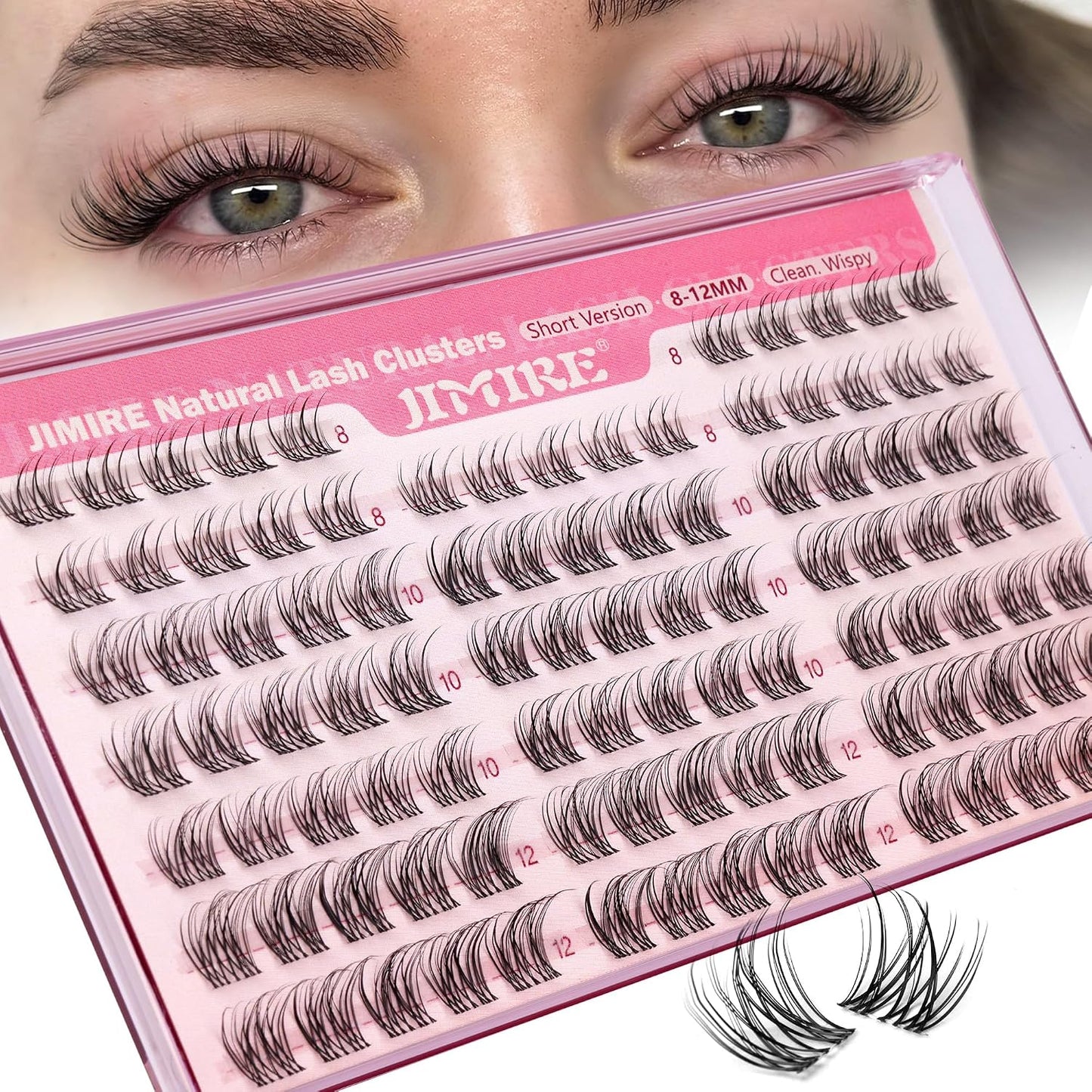 Natural Lash Clusters - Wispy 8-12MM C-Curly Eyelash Extensions | 120Pcs DIY Clear Band Lashes