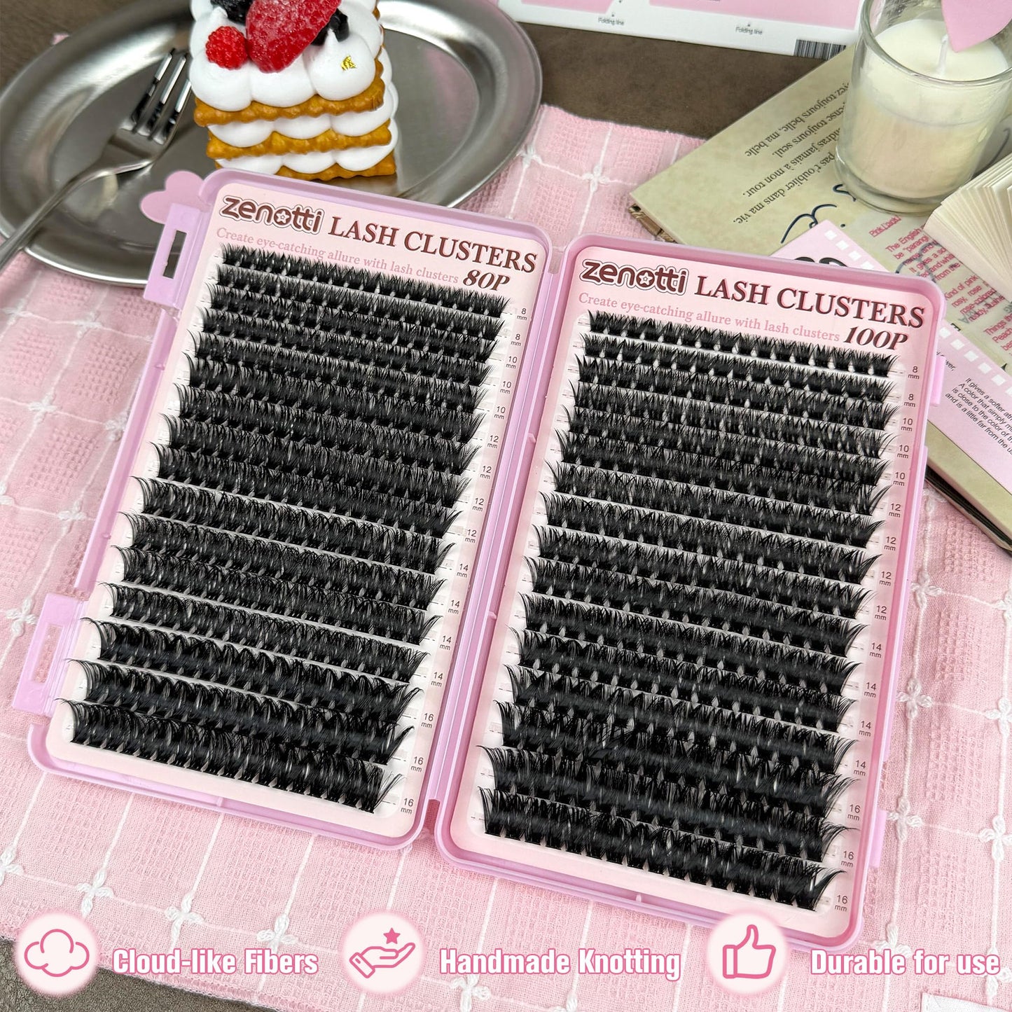 Lash Clusters Kit Fluffy 80D 100D Eyelash Clusters Kit 544PCS Wispy Cluster Eyelash Extensions D Curly Individual Lashes 8-16mm Soft Band DIY at Home with Lash Bond&Seal Tweezers Brush by zenotti