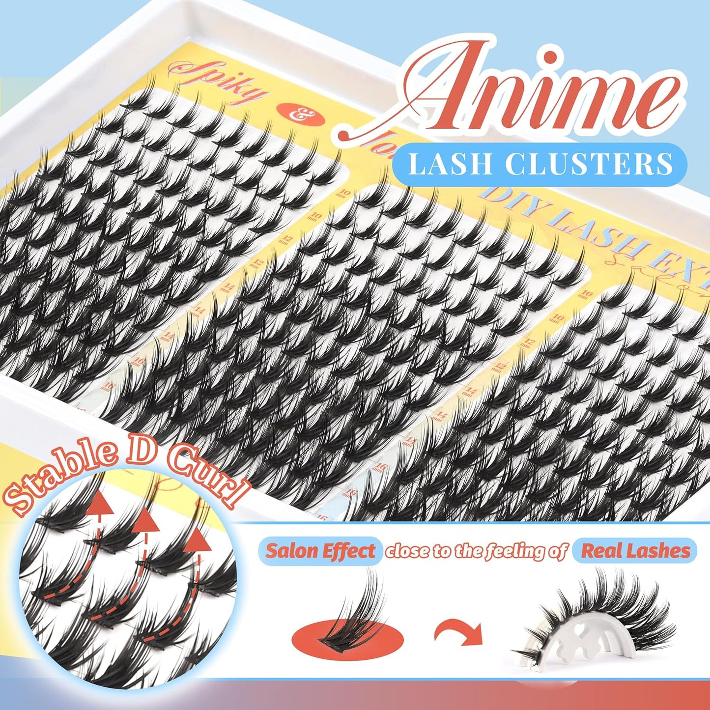 Manga Lash Clusters Kit - Spiky Anime Eyelash Extensions 270 Pcs | D Curl, 10-16mm, Fluffy & Natural Look
