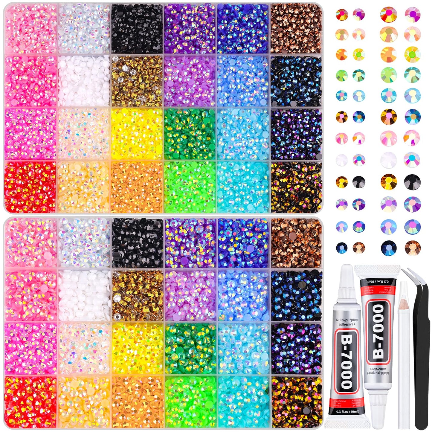 32000 Pcs Black Rhinestones - Flatback Resin Gems for Bedazzling | Jewelry Glue & Tweezers Included