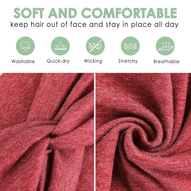 Extra Wide Headbands for Women - 7'' Cotton Turban Knotted Bandanas | Non-Slip Boho Hair Accessories - 6 Pack