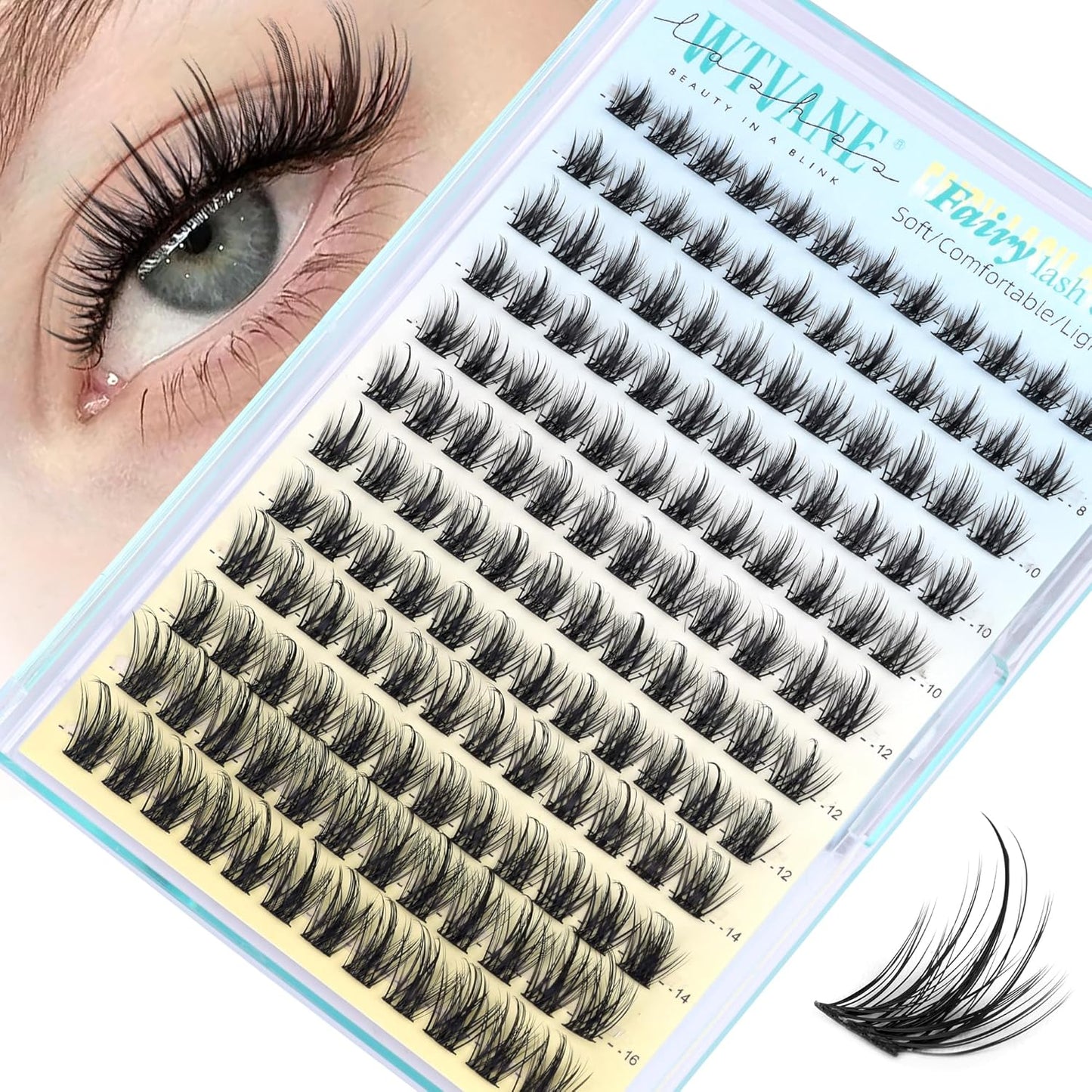 Natural Lash Clusters - 10mm Wispy Eyelash Extensions | C Curl Individual Lashes with Clear Band for Daily Wear
