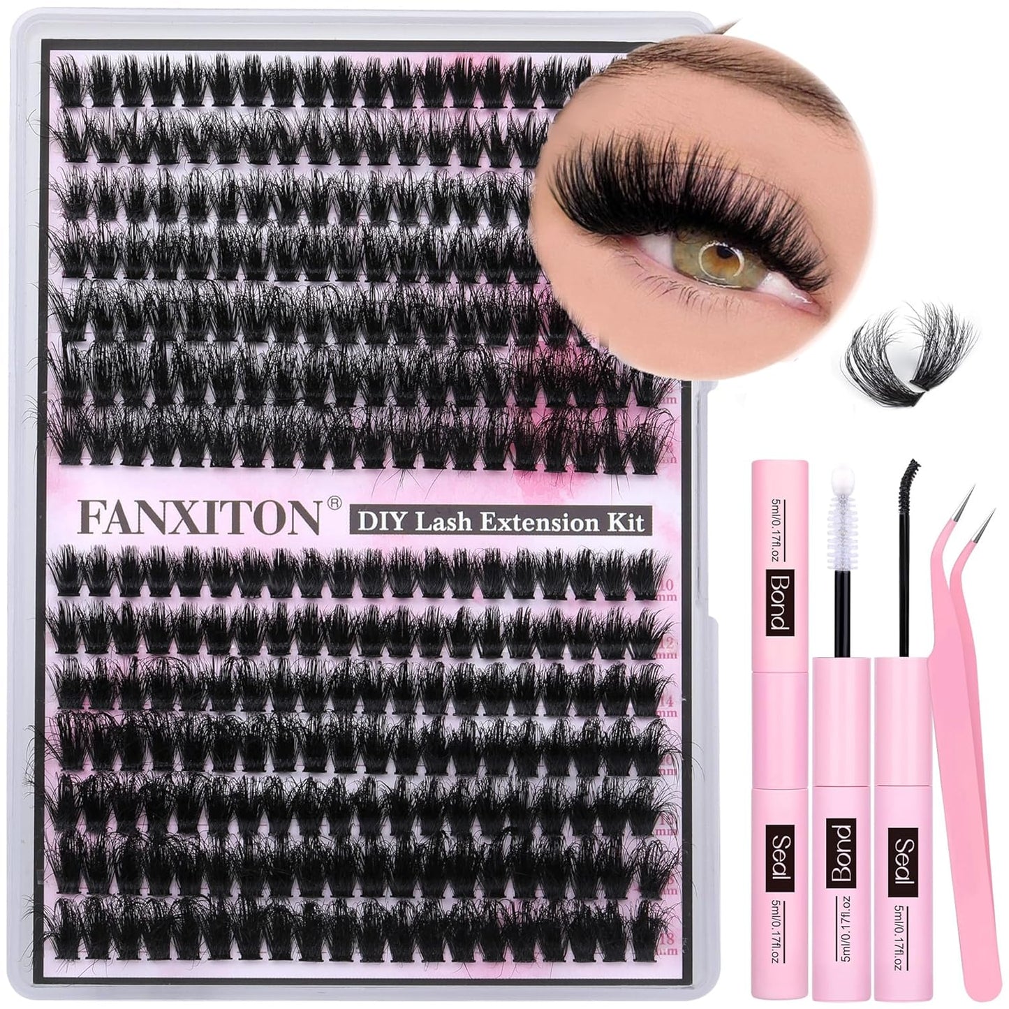 DIY Eyelash Extension Kit - Thick Volume 40D & 50D Cluster Lashes | 280 Pieces with Bond & Tweezers