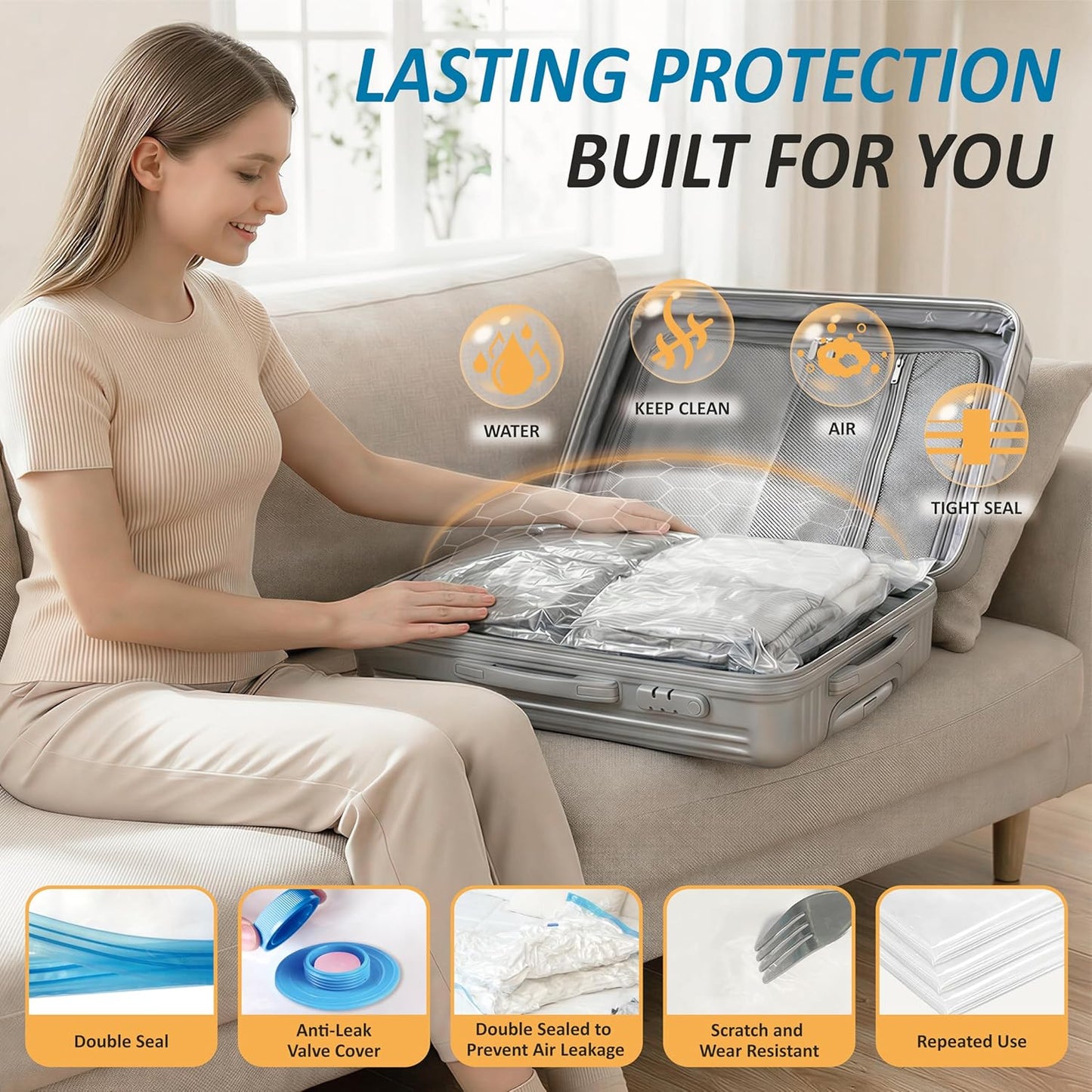 Vacuum Storage Bags - 80% Compression Space Saver for Clothes, Bedding & Blankets | 20-Pack Combo