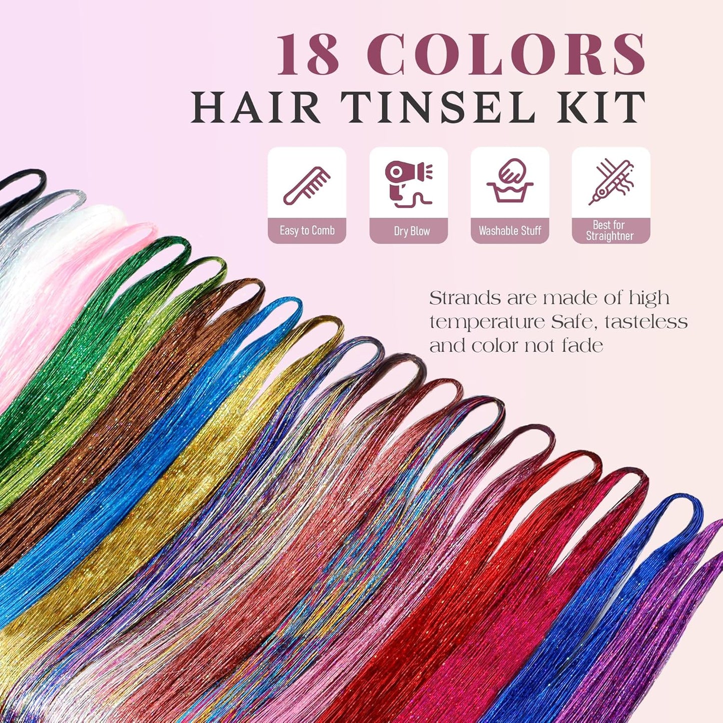 Hair Tinsel Kit - 18 Colors Sparkling Glitter Extensions for Girls | 8600 Strands for Festivals & Parties