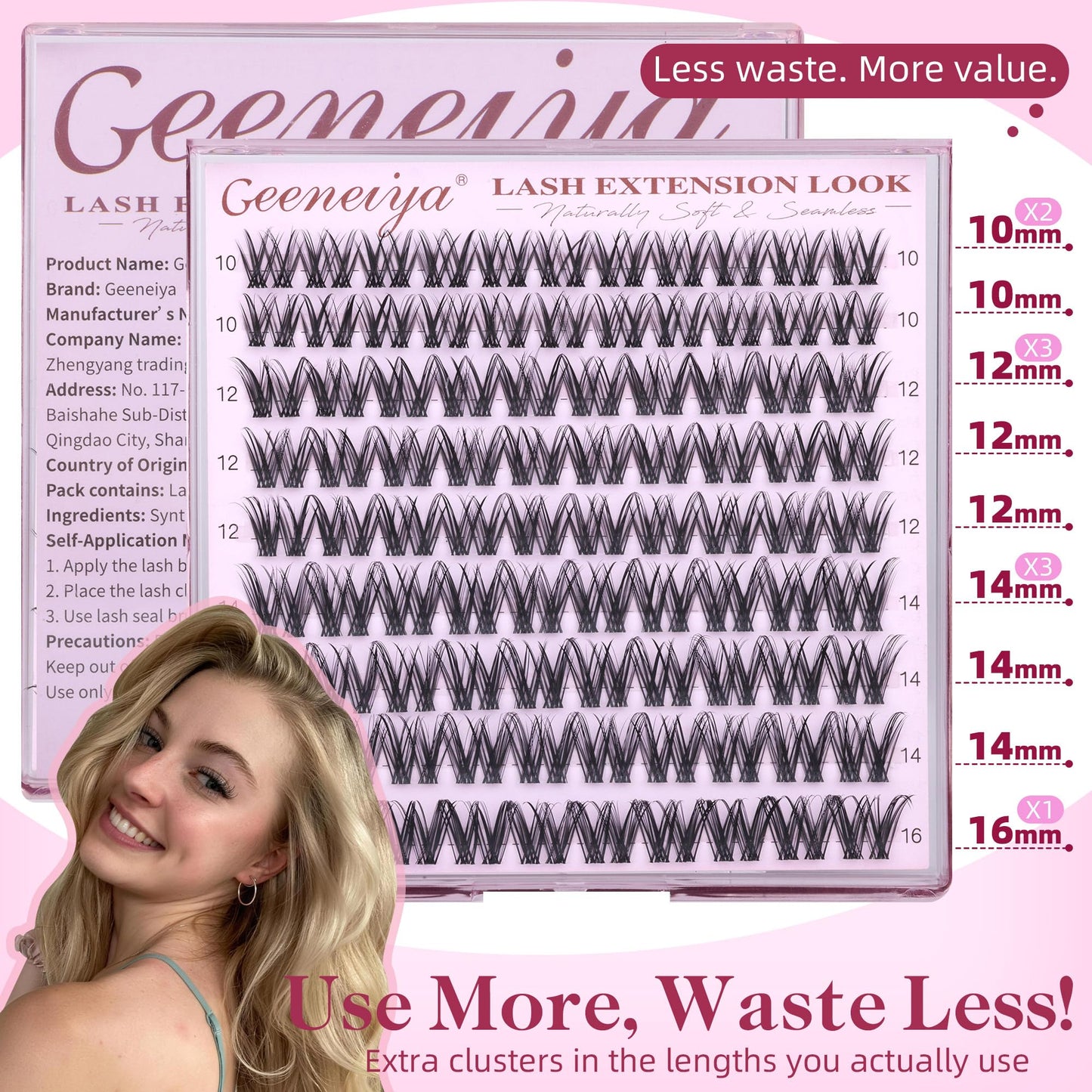Geeneiya Wispy Lash Clusters Natural Eyelash Clusters 10-16mm Spider Lashes Clusters C Curl Cluster Eyelash Extensions Flaunt Individual Lashes DIY Lash Extension at Home for Natural Look
