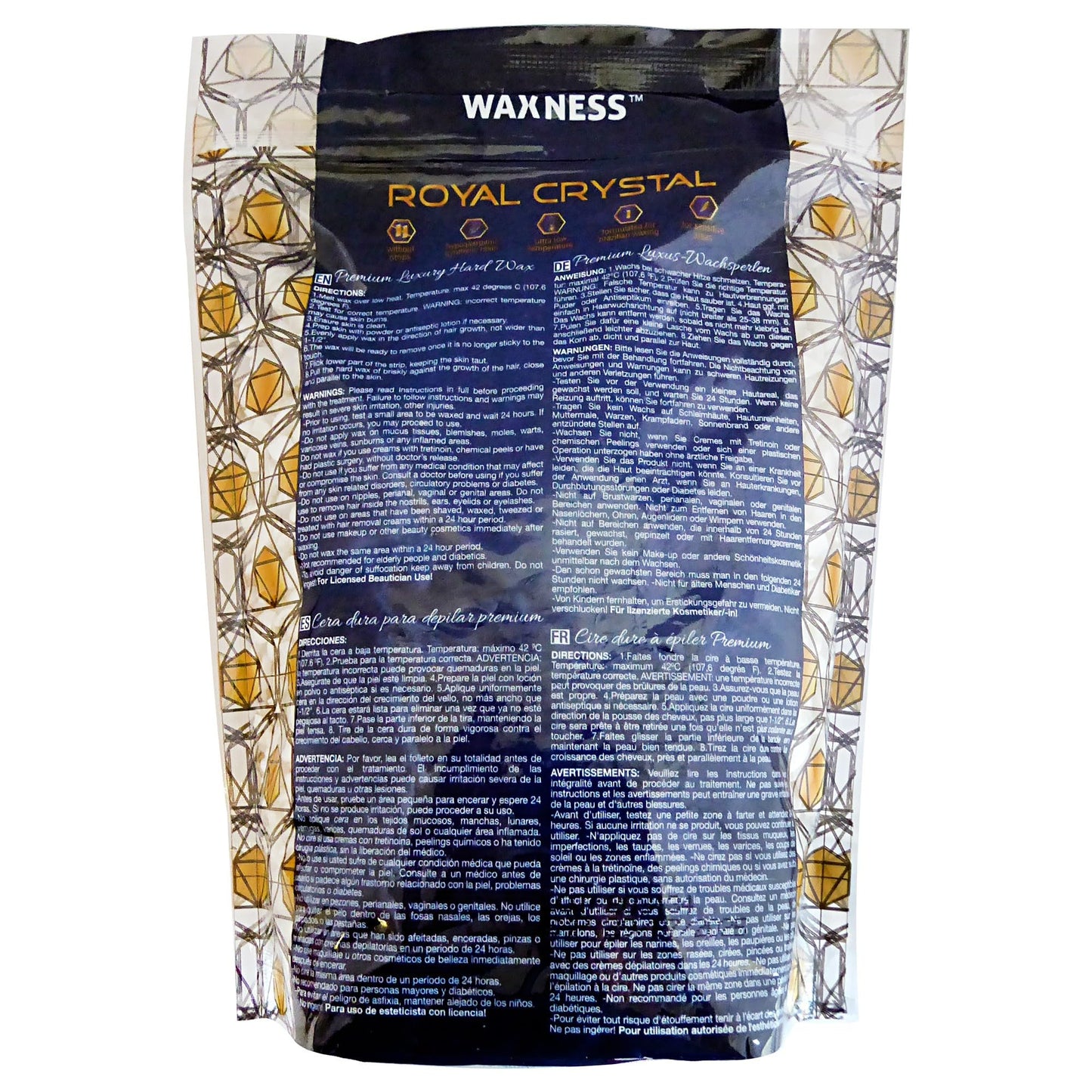Waxness Royal Crystal Hard Wax Beads 1.65 lb (750 g) Pack of 2 – Stripless Professional Hard Wax for Face & Body, Smooth Application, Suitable for Sensitive Skin – Made in Italy