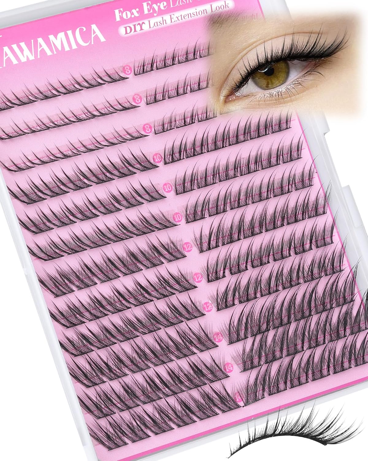 Eyelash Extension Kit - Fluffier Thick Volume 14-20mm D Curly Mink Lash Clusters | 240pcs DIY Individual Lashes with Bond, Seal & Applicator