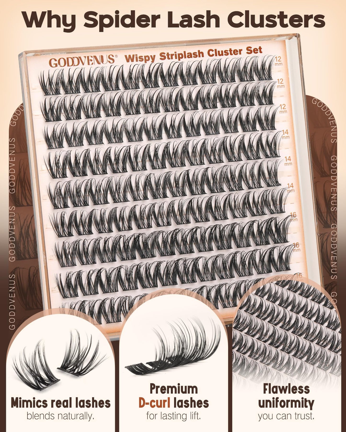 Goddvenus Spider Eye Lash Clusters Wispy Eyelash Clusters, D Curl Cluster Eyelash Extensions Natural Look, 10-16mm False Eyelashes for K Jenner Vibes