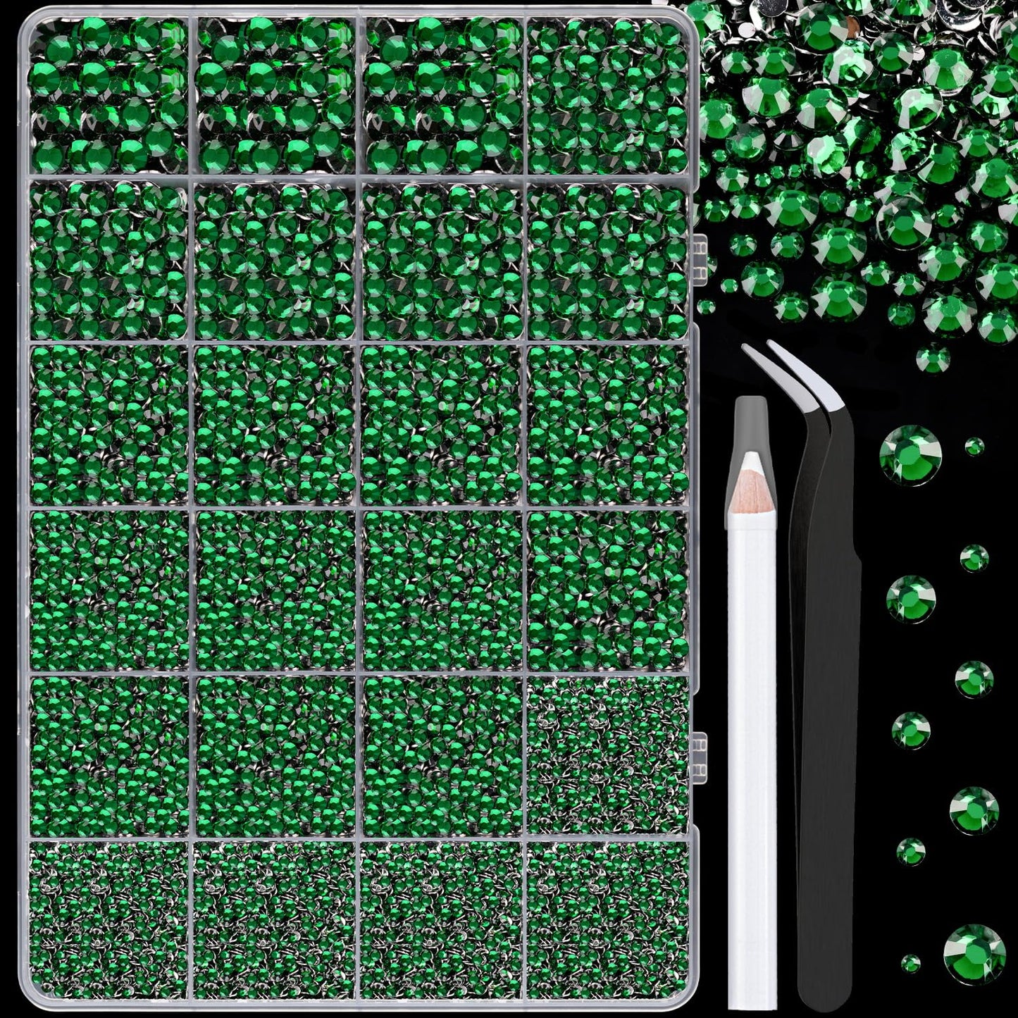Resin Rhinestones - 32000 Pcs Flatback Gems for Bedazzling | Silver Clear Crystal Kit with 3 Pcs B7000 Glue for Nail Art & Crafts