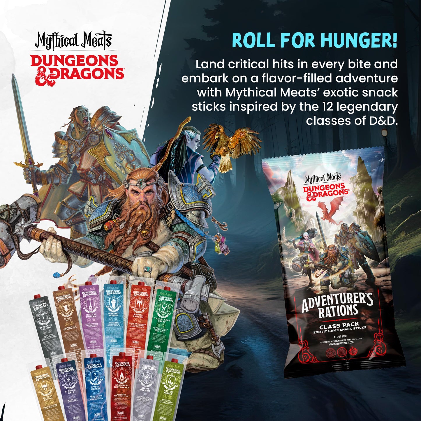 Mythical Meats Beef Jerky Snack Packs – Dungeons and Dragons gifts for Men – Exotic Meat Stick Variety Pack – High Protein, Low Sugar, Keto-Friendly, MSG Free – 12 Pack