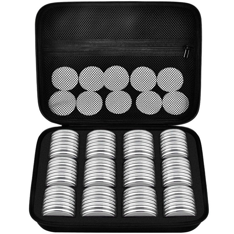 PAIYULE 96 Pieces 46mm Coin Capsules, with Foam Gasket and Plastic Storage Organizer Box, 6 Sizes (20/25/27/30/38/46mm) Coins Collector Case Holder for Coin Collection Supplies (White)