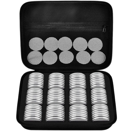 PAIYULE 96 Pieces 46mm Coin Capsules, with Foam Gasket and Plastic Storage Organizer Box, 6 Sizes (20/25/27/30/38/46mm) Coins Collector Case Holder for Coin Collection Supplies (White)
