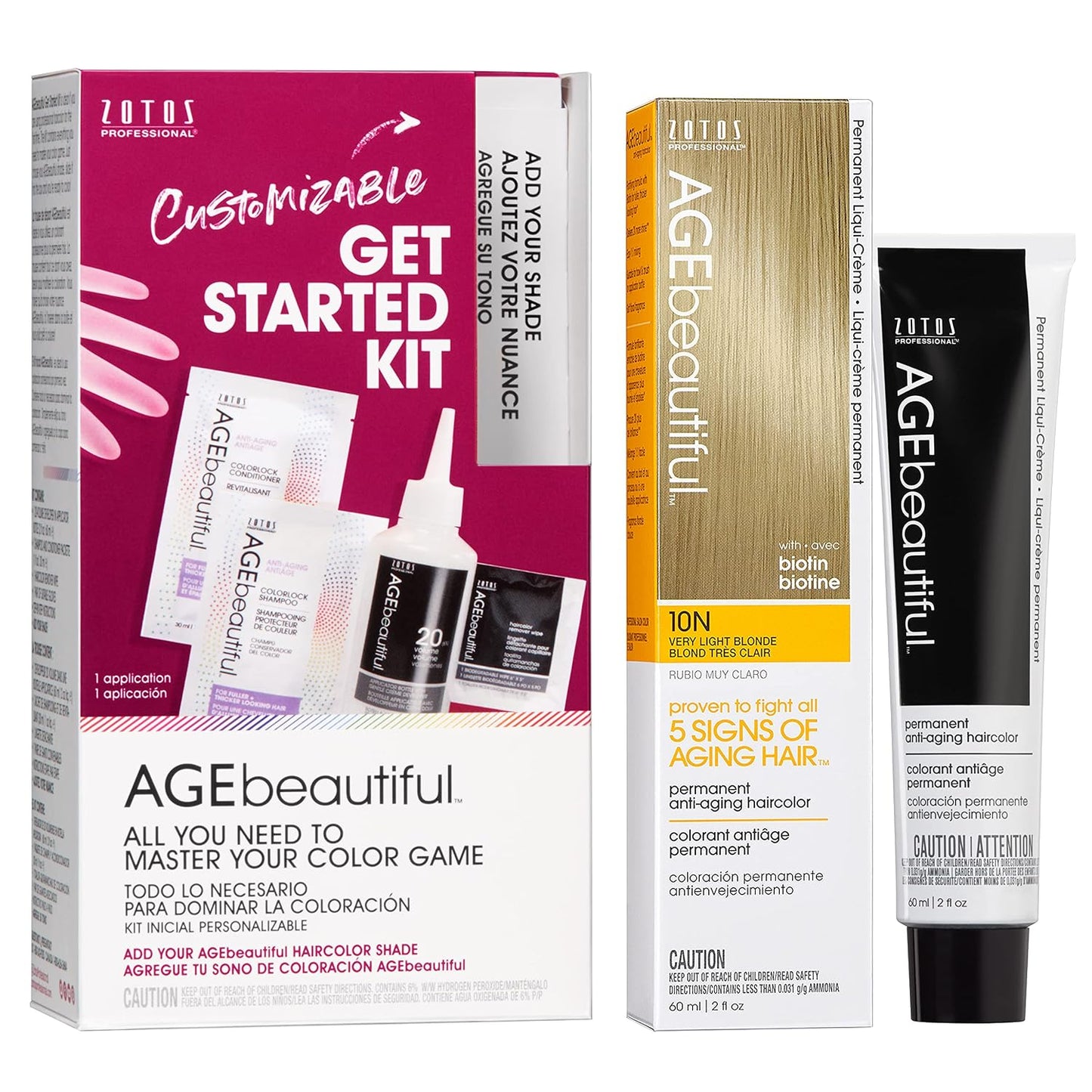 AGE Beautiful Permanent Hair Color Cream - 100% Gray Coverage Hair Dye with Biotin for Fuller, Thicker Hair | Professional Salon Quality
